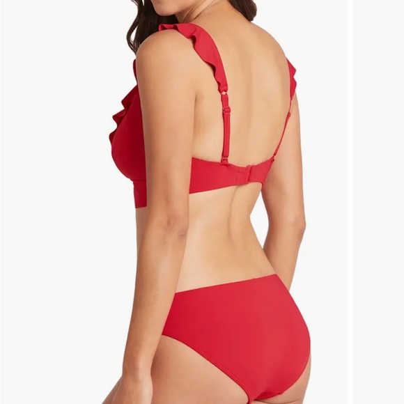 Sea Level Frill V-Neck Women's Powermesh Bikini Top Red Size: 4 NWT - Picture 3 of 6